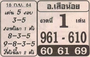 หวยอาจารย์เสือน้อย งวด 16/9/64 - หมาหวย